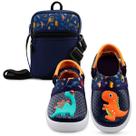 Kit Sandália Babuche Infantil Menino Dinossauros Com Shoulder Bag Mzkid