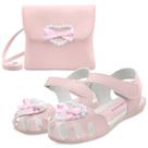 Kit Sandália Feminina Infantil Menina Coração Com Bolsa Rosa Pérolas Mzkid