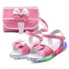 Kit Sandália Infantil Luzinha Menina Sola Led Com Bolsinha Rosa Gatatuya