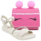 Kit Sandalia Infantil Menina Delicada Tira Strass E Bolsa Criança De Pompom Moderna Alça de Corrente