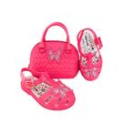 Kit Sandália Infantil Menina personagem com Bolsinha e Prendedor de cabelo