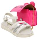 Kit Sandalia Infantil Menina Tira Stras Delicada Moderna E Bolsa Criança De Pompom Alça de Corrente Kit Sandalia Infantil Menina Tira Stras Delicada Moderna E Bolsa Criança De Pompom Alça de Corrente