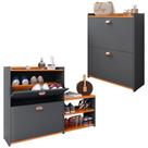 Kit Sapateira Milano Closet Prateleira Organizadora Calçados Banquinho Hall Entrada Gaveta Basculante Cinza/Cinamomo - Lojas RPM