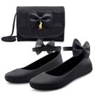 Kit Sapatilha Infantil Menina Boneca Mz Shoes Com Bolsa Laço Feminina Preta