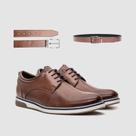 Kit Sapato Marrom Claro Couro Com Cinto Executivo Elegância Praticidade Sofisticação E Estilo Zapattero