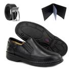 Kit Sapato Masculino AntiStress Social Conforto Preto + Carteira e Cinto