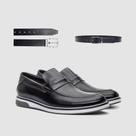 Kit Sapato Masculino Preto Com Cinto Casual Couro Original Conforto E Estilo Sky Sofisticação E Estilo Zapattero