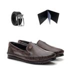 Kit Sapato Sapatilha Masculina Mocassim Antistress Casual Couro Liso Café