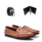 Kit Sapato Sapatilha Masculina Mocassim Antistress Casual Couro Liso Havana Kit Sapato Sapatilha Masculina Mocassim Antistress Casual Couro Liso Havana