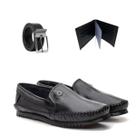 Kit Sapato Sapatilha Masculina Mocassim Antistress Casual Couro Liso Preto