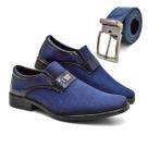 Kit Sapato Social Confortavel Masculino + Cinto Verniz Azul