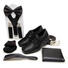 Kit Sapato Social Infantil Suspensorio Gravata Cinto Carteira Calçadeira Meia Pajem Casamento