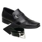 KIT Sapato Social Masculino Cinto e Porta Cartão Couro Preto 3071