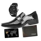 Kit Sapato Social Masculino Com Carteira Relógio E Adesivo Black - Preto