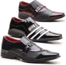 Kit Sapato Social Masculino Verniz Estiloso Confortável 3 Pares