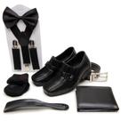 Kit Sapato Social Pajem Casamento Infantil Gravata Borboleta Suspensorio Cinto Carteira Meia e Calçadeira