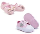 Kit Sapato + Tênis Infantil Menina Bebê Recém Nascido Do 14 Ao 19