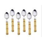 Kit seis colher de sobremesa em aco inox cabo bambu imitando madeira plastico