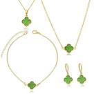 Kit Semijoias Trevo 4 Folhas Verde Conjunto Choker Gargantilha Pulseira e Brinco Banhado a Ouro 18K