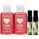 Kit Sensual: 2 Óleo Spray Shock Plus Menta + 2 Óleo Beijável Love Hot Morango