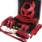 Kit Sensual Casal Couro Vermelho Máscara Algemas Acessórios