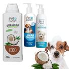 Kit Shampoo Coco + Limpa Lágrima + Limpa Orelha Pet Clean