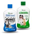 Kit Shampoo e Condicionador Kelldrin Clorexidina 500ml 5 em 1 + Matt 6 Em 1 Anti Carrapato Piolho Pulga Sarna