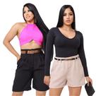 Kit Short E Bermuda Feminina Alfaiataria Linho Social Cinto