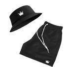 Kit Short Praia + Chapeu Bucket Hat Masculino Com Cordao Colorido