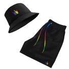 Kit Short Praia + Chapeu Bucket Hat Masculino Com Cordao LGBT