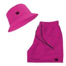 Kit Short Praia + Chapeu Bucket Hat Masculino Com Cordao Preto