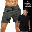 Kit Shorts Bermuda TACTEL GROSSO ELITE + Camiseta MASCULINA ALGODÃO Corrida Fitness Academia 708