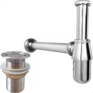 Kit Sifão Copo Cromado Metal 1 1/4 E Valvula Click Inox 40mm Pia Lavatório Cuba Kit Banheiro Sifão Aparente Luxo