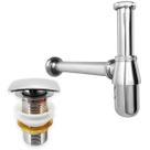Kit Sifão Copo Cromado Metal 1 1/4 E Valvula Click Quadrada Inox 40mm Kit Pia Lavatório Cuba Banheiro Sifão Aparente Luxo