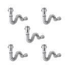 Kit Sifão Extensível Sanfonado Flexível com 5 unidades PVC Cromado Brilhante Até 70cm Cozinha Pia Banheiro Tanque Universal