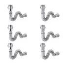 Kit Sifão Extensível Sanfonado Flexível com 6 unidades PVC Cromado Brilhante Até 70cm Cozinha Pia Banheiro Tanque Universal