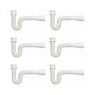 Kit Sifão Sanfonado Extensível com 6 unidades PVC Branco Até 70cm Cozinha Pia Banheiro Tanque Universal