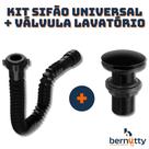 Kit Sifão Universal Preto + Válvula Click-Up Lavatório Cuba Kit Sifão Universal Preto + Válvula Click-Up Lavatório Cuba