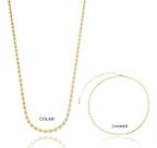 Kit Silmara - Colar + Choker Setinhas Duplas lisas banhado em ouro 18k