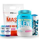 Kit Size Mass 3kg, Blend Standard 900g, Creatina 100g, BCAA 100g e Coqueteleira BRN Foods