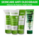Kit Skincare Anti Oleosidade e Acne, Mascara Argila Verde e Pepino Removedora de Cravo e Controle de Oleosidade Dermachem 4 ITENS