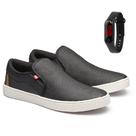 Kit Slip On Masculino Casual Tênis Iate Social Em Couro Macio + Relógio Digital Black Friday