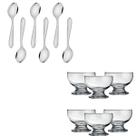 Kit Sobremesa com 6 Taças de Vidro 220ml 6 Colheres Inox