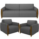 Kit Sofá 02 Lugares 168Cm Com 02 Poltronas Flora M03 Chumbo