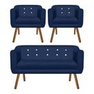 Kit Sofá 02 Lugares e 02 Poltronas Julia Azul Com Strass