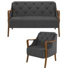 Kit Sofá 02 Lugares Sala Estar 135cm Com Poltrona Coral Pés De Madeira M03 Linho Chumbo - Lyam Decor Kit Sofá 02 Lugares Sala Estar 135cm Com Poltrona Coral Pés De Madeira M03 Linho Chumbo - Lyam Decor