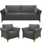 Kit Sofá 03 Lugares 222Cm Com 02 Poltronas M03 Linho Chumbo