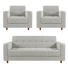 Kit Sofá 03 Lugares E 02 Poltronas Arezzo Linho Cinza Claro Kit Sofá 03 Lugares E 02 Poltronas Arezzo Linho Cinza Claro