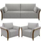 Kit Sofá 03 Lugares Sala Estar 222cm Com 02 Poltronas Stefan Pés Madeira M03 Linho Cinza - Lyam Decor Kit Sofá 03 Lugares Sala Estar 222cm Com 02 Poltronas Stefan Pés Madeira M03 Linho Cinza - Lyam Decor