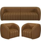 Kit Sofá 04 Lugares Para Sala 292 Cm Com 02 Poltronas Lazio M03 material sintético Whisky - Lyam Decor
